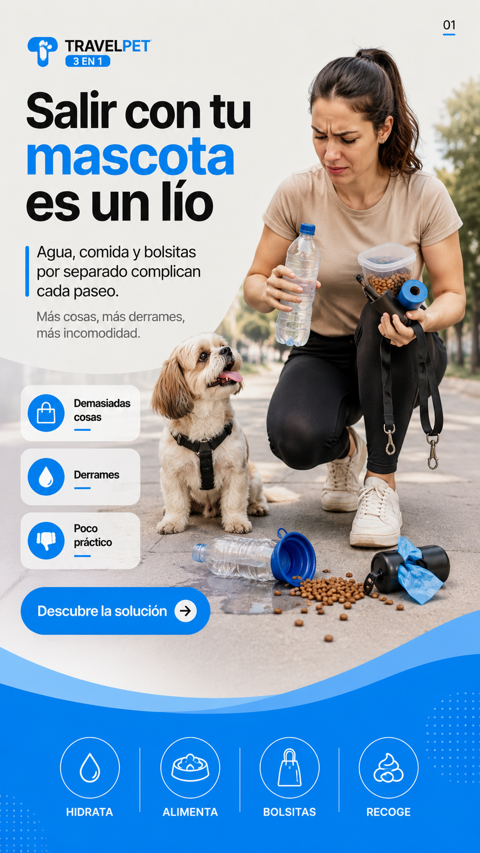TravelPet 3 en 1 – Botella Portátil para Mascotas