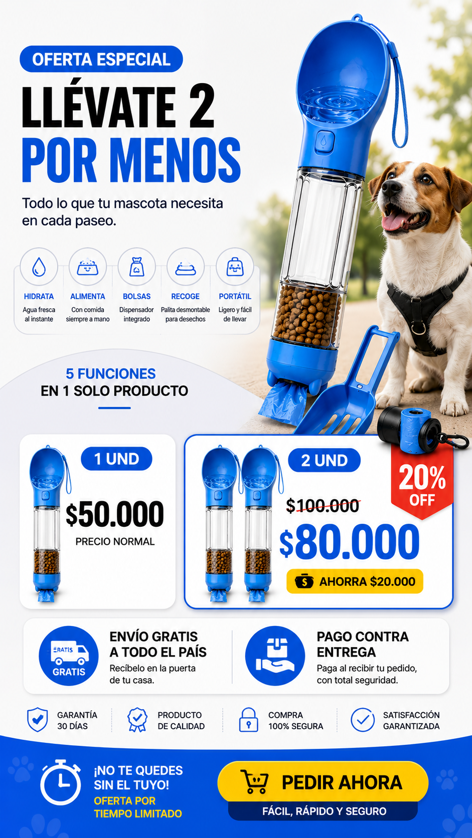 TravelPet 3 en 1 – Botella Portátil para Mascotas