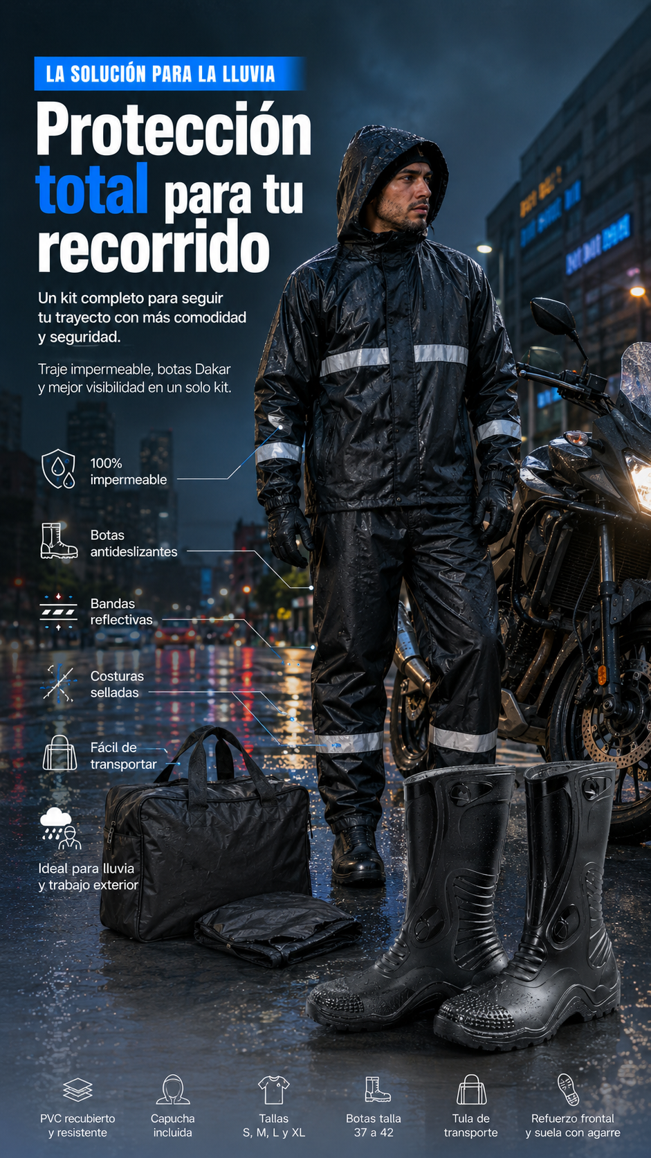 Kit conjunto impermeable botas dakar mot